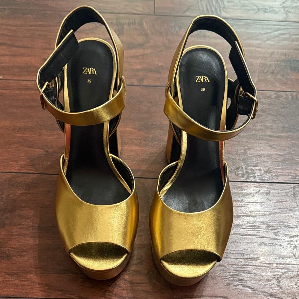 Zara Gold Platform Heels for Women